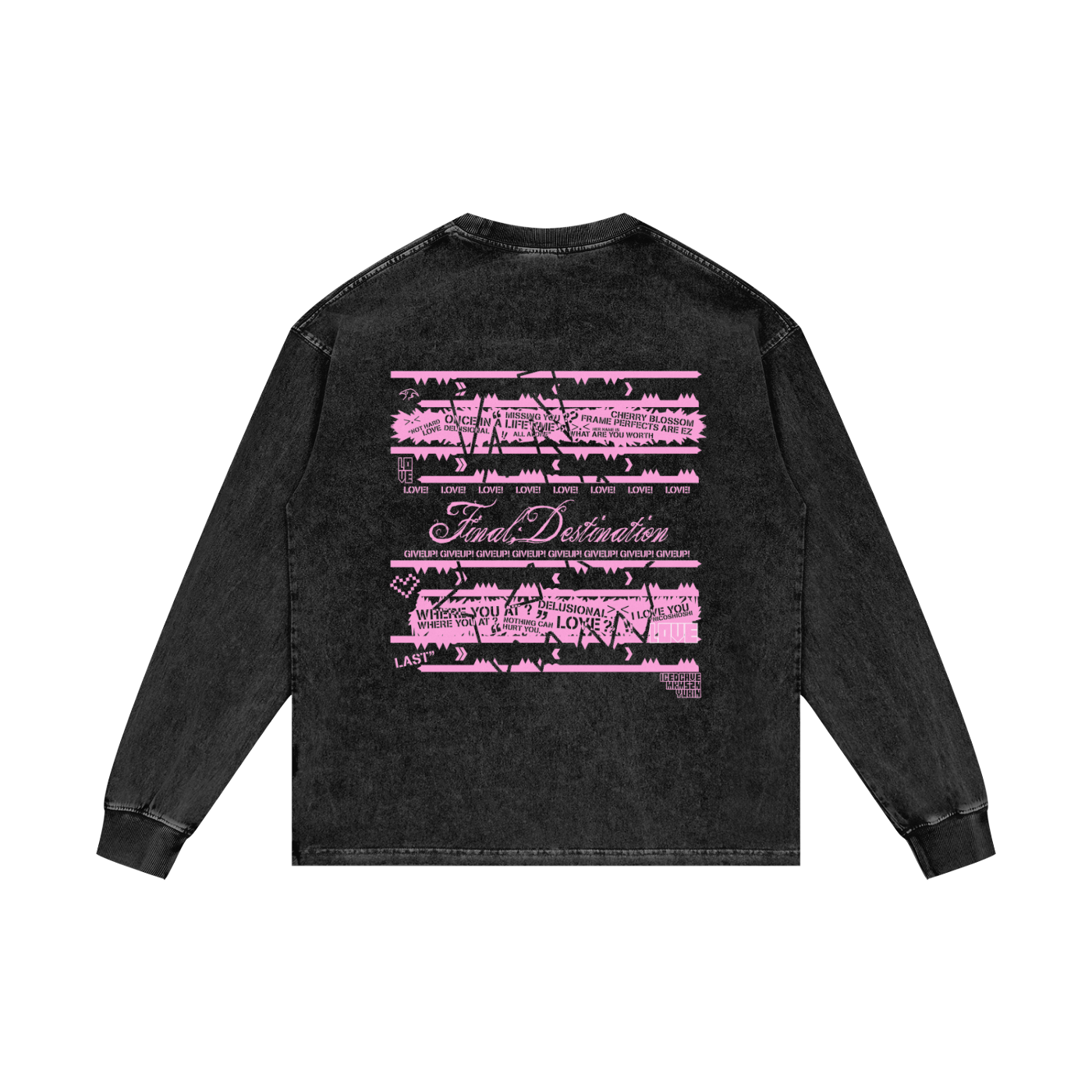 MKMSZN "Final; Destination" Inspired Acid Wash Oversize Long Sleeve T-Shirt // Black Design