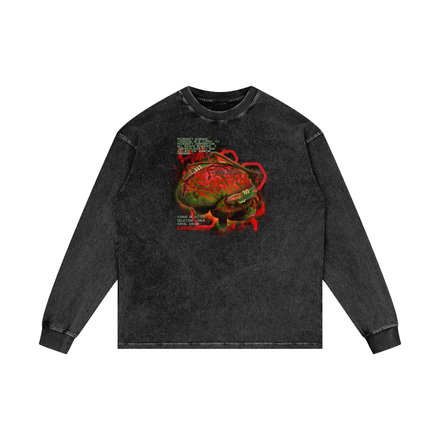 MKMSZN "Killbot" Inspired Acid Wash Oversize Long Sleeve T-Shirt