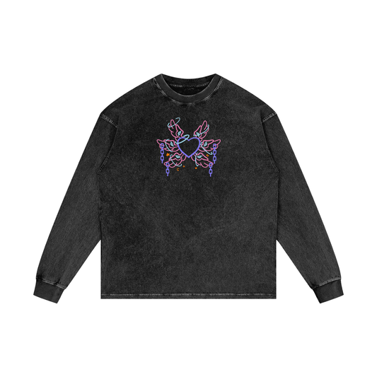 MKMSZN "Angelicide" Inspired Acid Wash Oversize Long Sleeve T-Shirt // "Light" Design