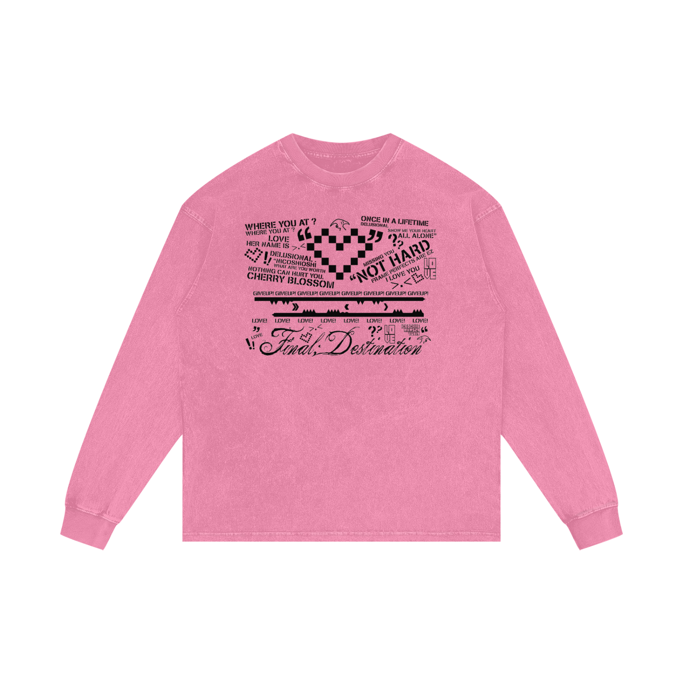 MKMSZN "Final; Destination" Inspired Acid Wash Oversize Long Sleeve T-Shirt // Pink Design