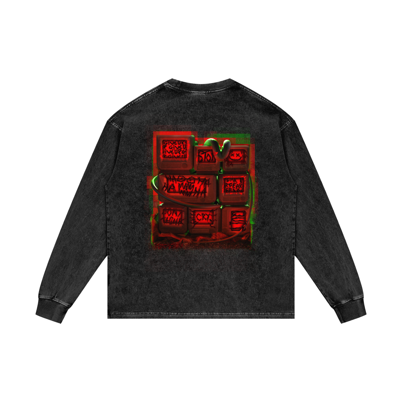 MKMSZN "Killbot" Inspired Acid Wash Oversize Long Sleeve T-Shirt