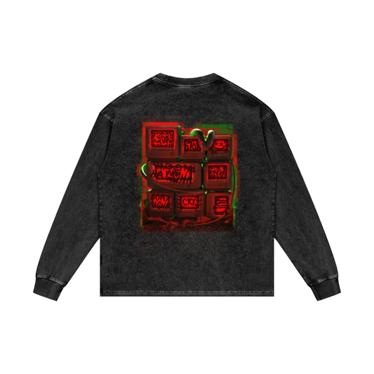 MKMSZN "Killbot" Inspired Acid Wash Oversize Long Sleeve T-Shirt