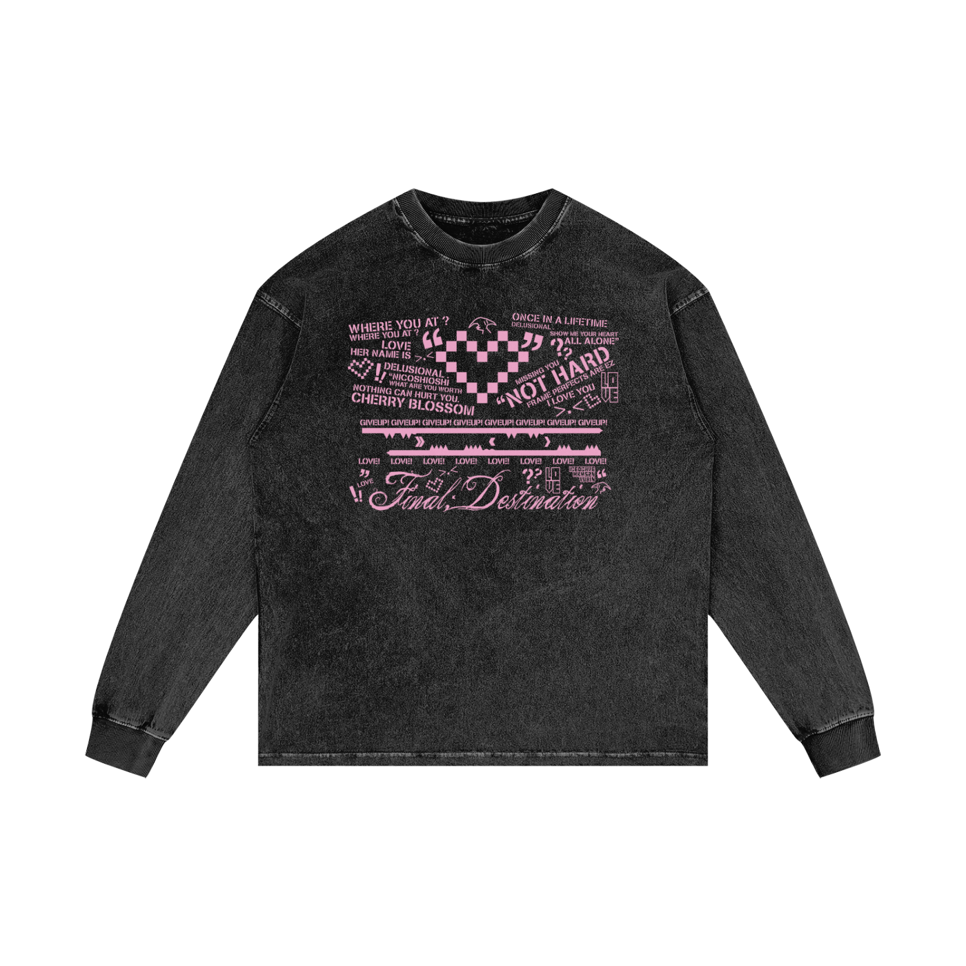 MKMSZN "Final; Destination" Inspired Acid Wash Oversize Long Sleeve T-Shirt // Black Design