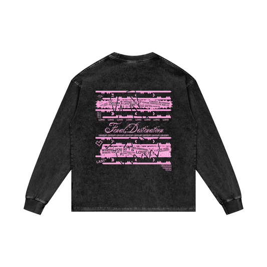 MKMSZN "Final; Destination" Inspired Acid Wash Oversize Long Sleeve T-Shirt // Black Design