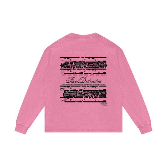 MKMSZN "Final; Destination" Inspired Acid Wash Oversize Long Sleeve T-Shirt // Pink Design